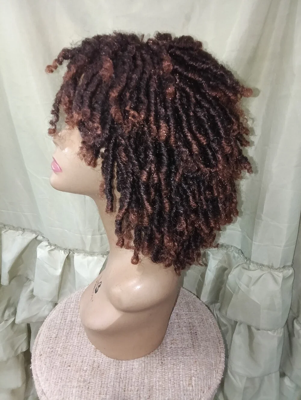 Curly Kinky Twist Locs Bob Ombre Short Bangs Glueless 4c Human Quality Hair Wig